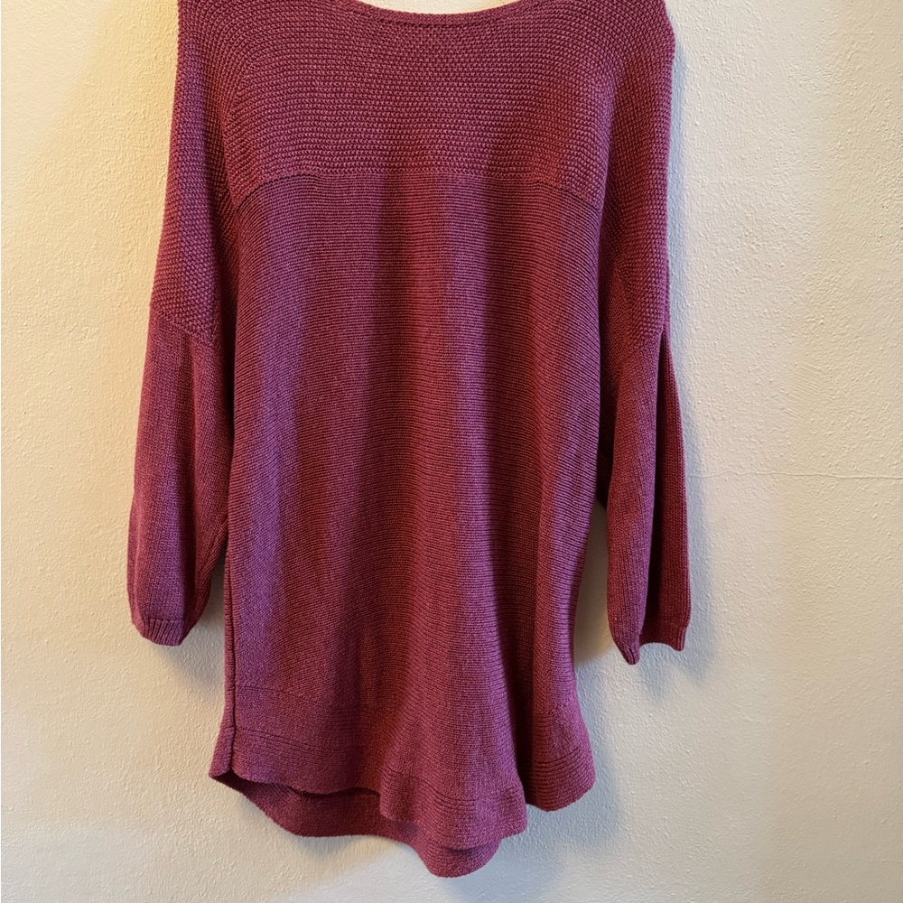 Croft & Barrow Textured Knit Tunic Sweater - Mauve Berry - 3/4 Raglan Sleeve XXL - Picture 2 of 9